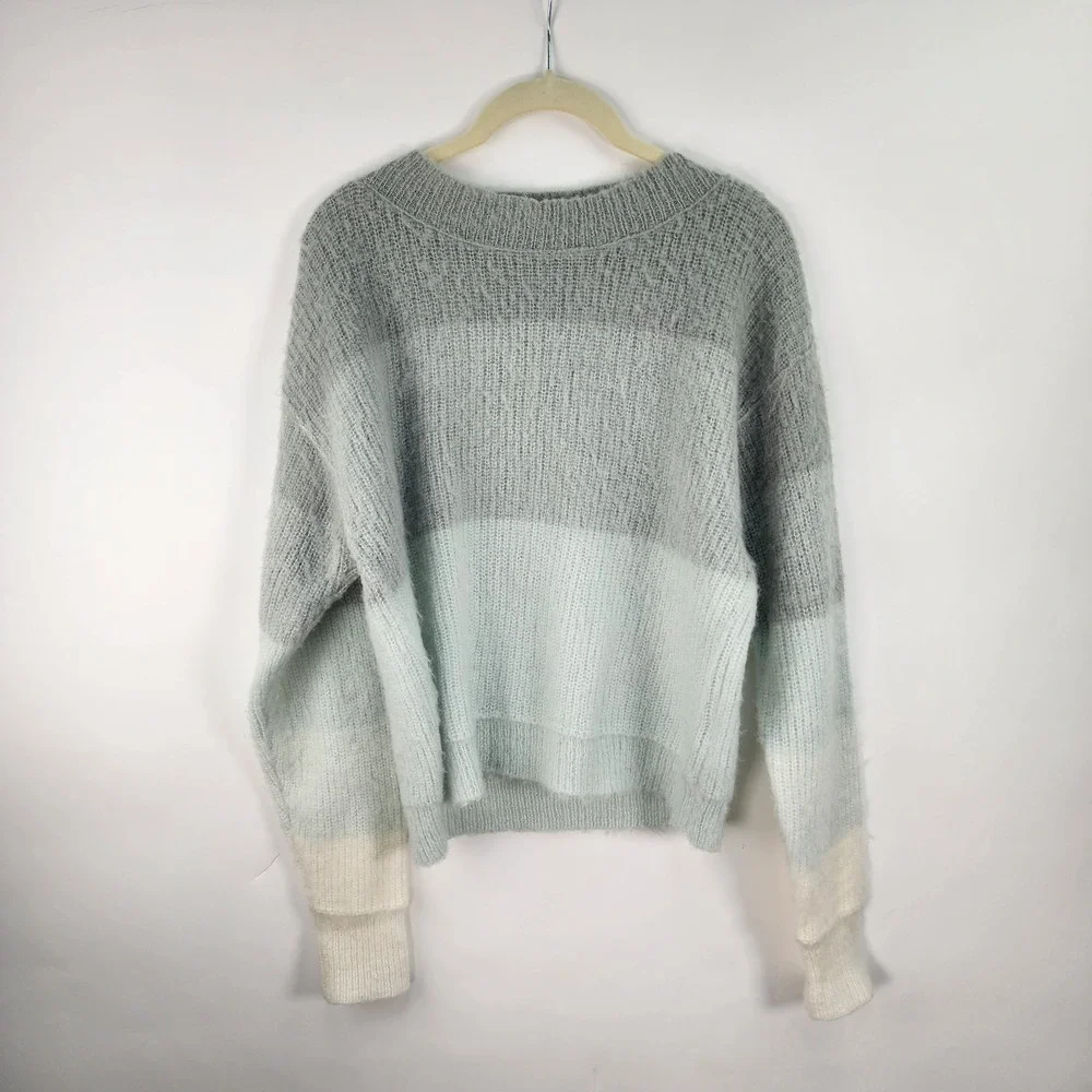 Free People Autumn Sky Sweater Women's S Cloud Combo Wool Blend Colorblock Green